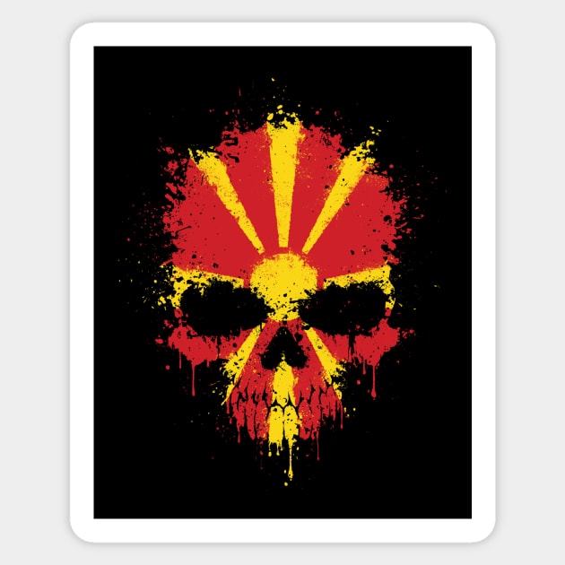Chaotic Macedonian Flag Splatter Skull Sticker by jeffbartels